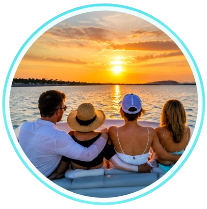 Guests enjoying a private boat tour at sunset