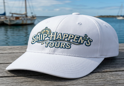 White boat tour logo cap
